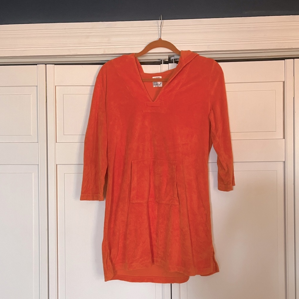 🍊 orange terry cloth bathing suit cover from JCrew with hood and pocket